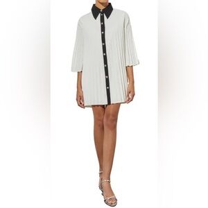 Ming Wang Pleated Mini Shirt Dress Medium
